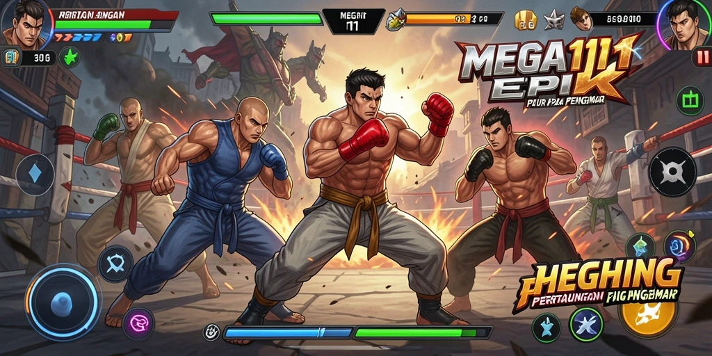 Screenshot gameplay MEGA111 yang menampilkan pertarungan seru.